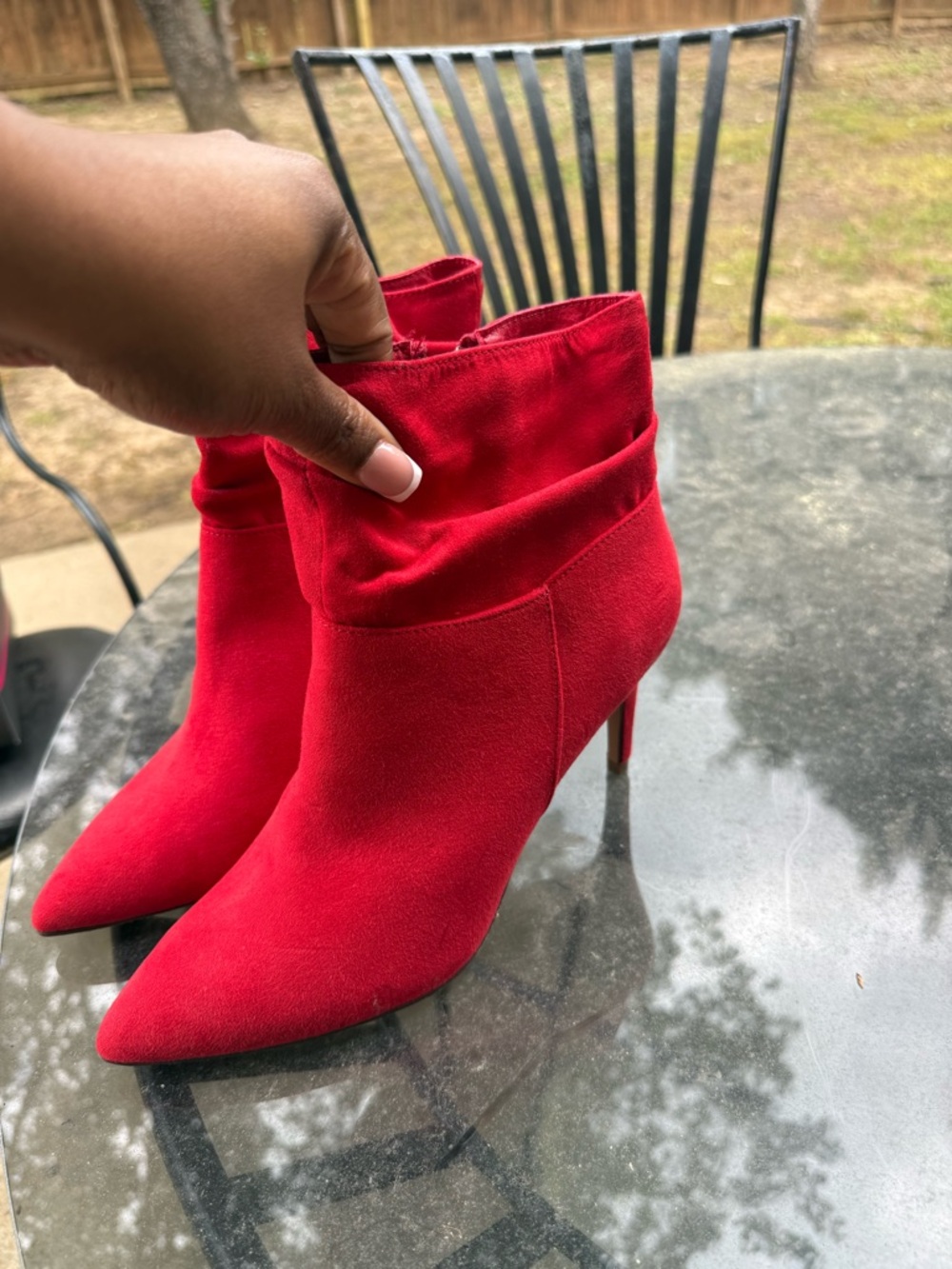 Red Suede Pointed-Toe Ankle Boots